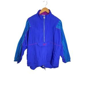 Vintage Reebok Pullover Windbreaker 1/2 Zip Womens Med. Color Block Blue/Maroon